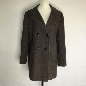 BILLYCOAT WOMEN CLASSIC BLACK/TAN HERRINGBONE DOUBLE BREASTED COAT - No Size